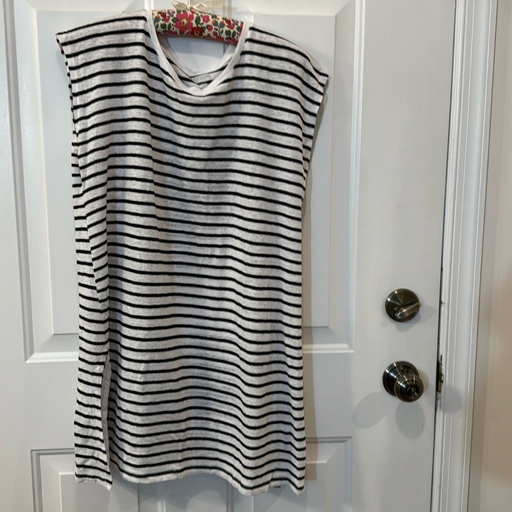 Eileen Fisher Organic Linen tunic black white stripe PL